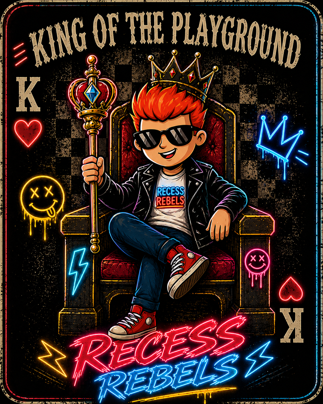 King of the Playground kids T-Shirt | Playful Cartoon Kid Throne Design